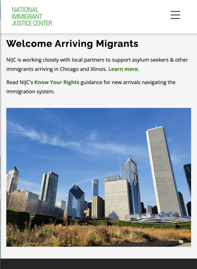 Image of a section of the home page saying: Welcome arriving migrants